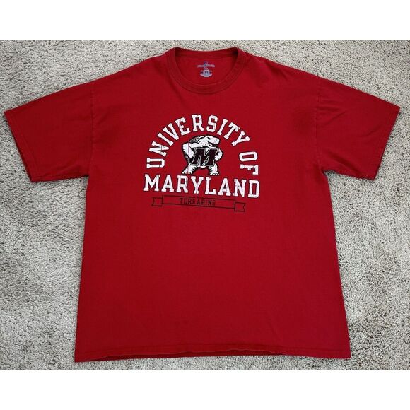 Maryland Terps T Shirt Russell Athletics Mens XL Red Arched Spellout Over Mascot - Picture 1 of 11